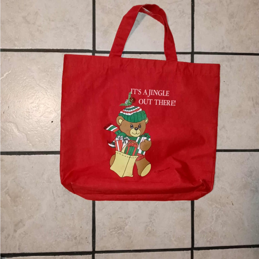 Red Tote Bag with Bear Design
